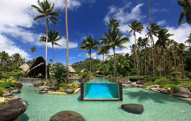 Glass Pool Fiji, polynesia, resort, see, retreat, through, swimming, south pacific, luxury, hotel, exotic, islands, transparent, pool, glass, paradise, spa, island, tropical, fiji, HD wallpaper
