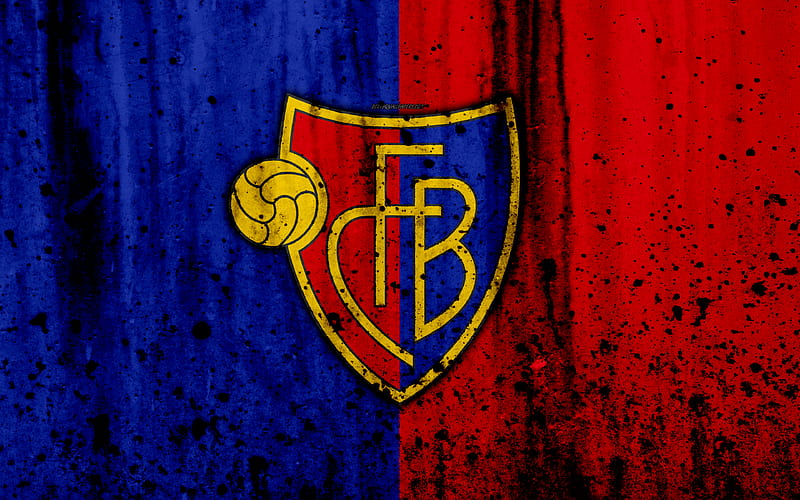 FC Basel logo, stone texture, grunge, Switzerland Super League, football, emblem, Basel, Switzerland, HD wallpaper