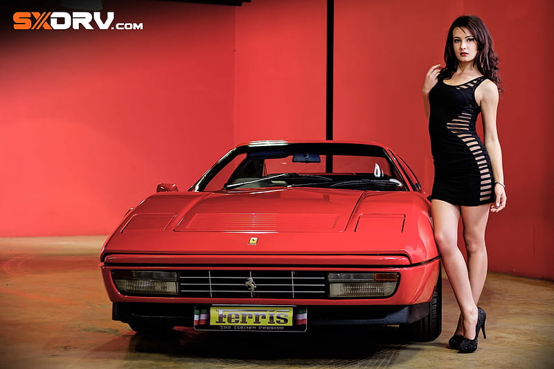 beautiful girl with Ferrari, beauty, bike, ferrari, car, HD wallpaper