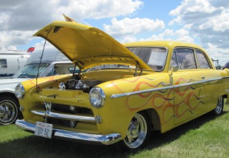 1952 Willys Aero, Yellow, graphy, Headlights, desenho, tires, Engine, HD wallpaper