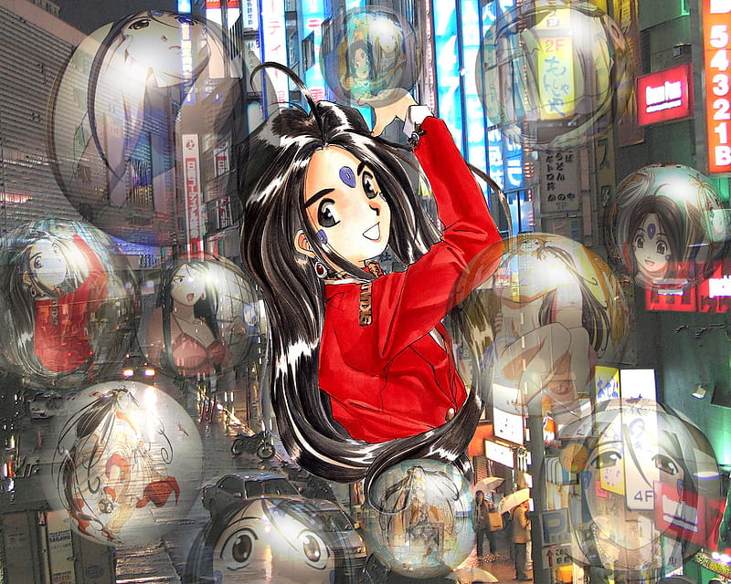 Skuld: Time Bubbles, skuld, clean, manga, amg, city, girl, tokyo, anime, bubbles, night, ah my goddess, HD wallpaper