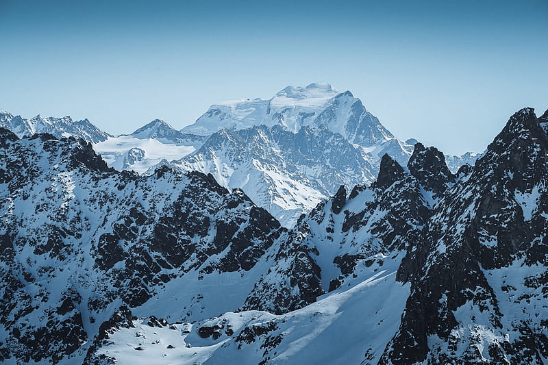 mountains, peak, alps, snowy, mountain range, HD wallpaper