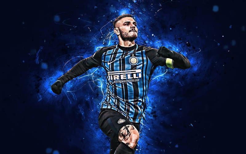 Mauro Icardi Internazionale FC, close-up, football stars, argentine footballers, Serie A, Icardi, football, soccer, Italy, neon lights, Inter Milan FC, HD wallpaper