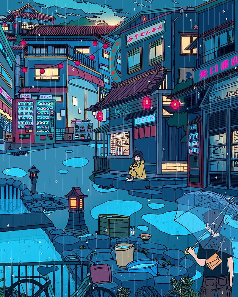 Premium Photo | Tokyo city by night anime and manga drawing illustration  city views purple neon