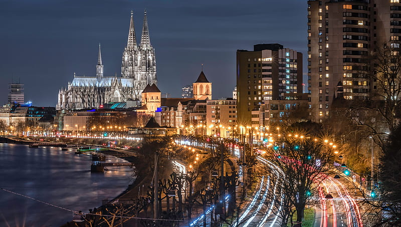 Cathedrals, Cologne Cathedral, Germany , Night , Time-Lapse, HD wallpaper