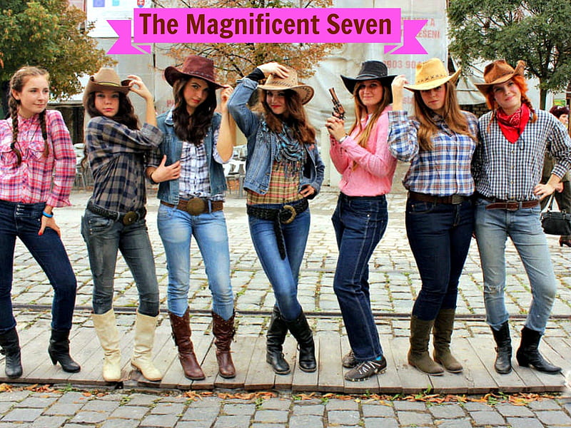 The Magnificent Seven, Sidewalk, Seven, Cowgirls, Gun, HD wallpaper