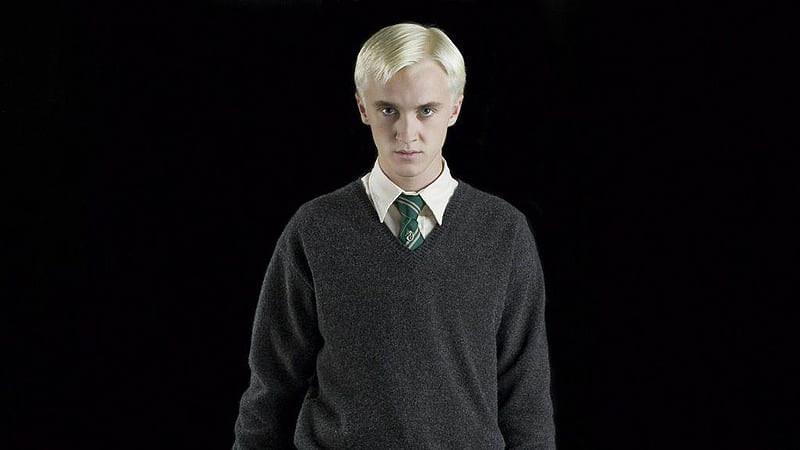 Draco Malfoy In Black Background Wearing White Shirt Ash Sweater Draco Malfoy, HD wallpaper