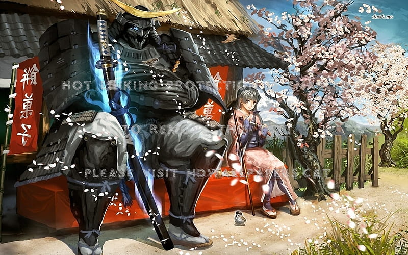 geisha and samurai path tree anime, Samurai Cherry Blossom, HD wallpaper