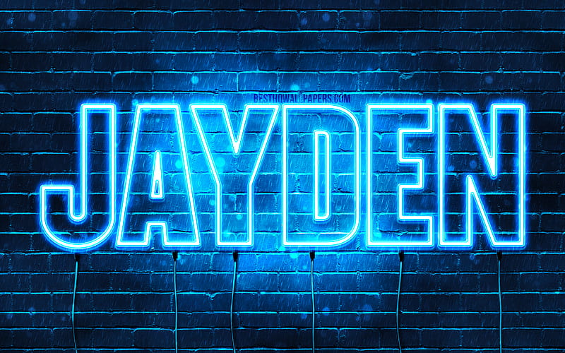 Jayden with names, horizontal text, Jayden name, blue neon lights, with Jayden name, HD wallpaper