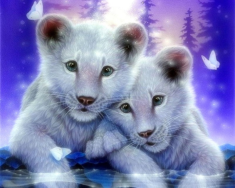Happy Together, love four seasons, butterflies, winter, big wild cats, love, beloved valentines, butterfly designs, couple, white baby lions, animals, HD wallpaper