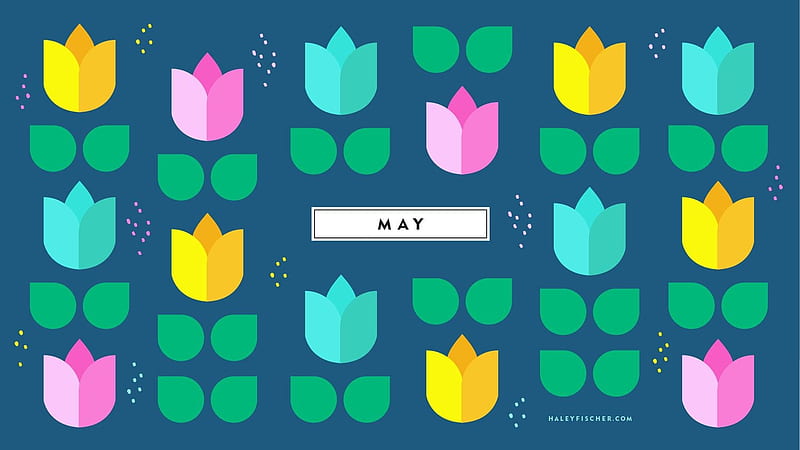 May, texture, flower, pink, blue, tulip, haley fischer, yellow, leaf, calendar, green, HD wallpaper