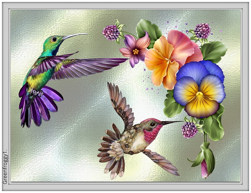 HOVERING HUMMINGBIRDS, BIRDS, ART, FLOWERS, ABSTRACT, HD wallpaper