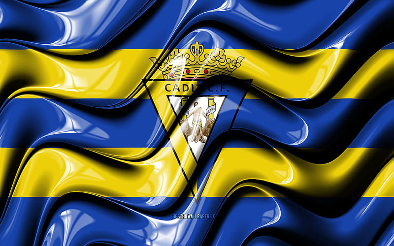 Cadiz flag blue and yellow 3D waves, LaLiga, spanish football club, football, Cadiz logo, La Liga, Cadiz FC, soccer, Cadiz CF, HD wallpaper