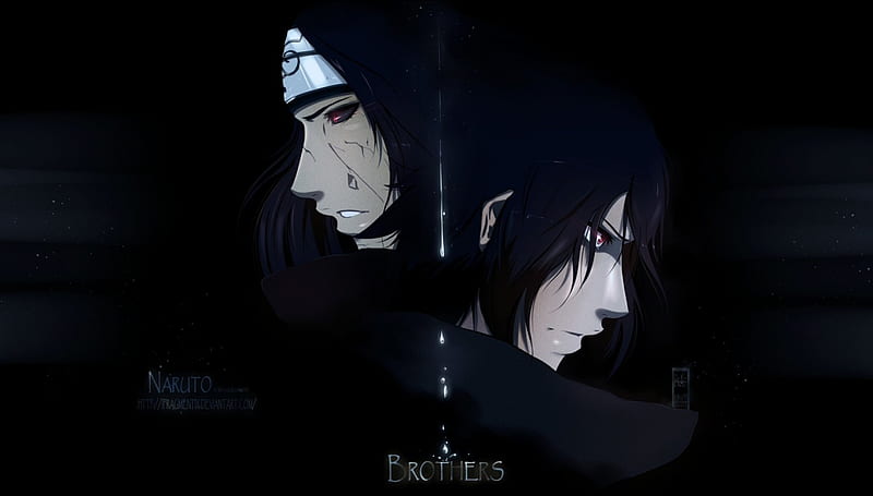 itachi and sasuke, short hair, black, brother, red eyes, HD wallpaper