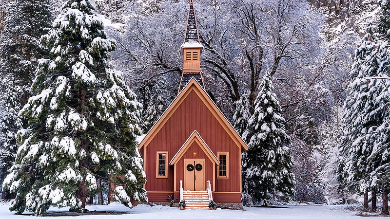 Gingerbread Chapel, Chapels, National Parks, Snow, Nature, Winter, HD wallpaper