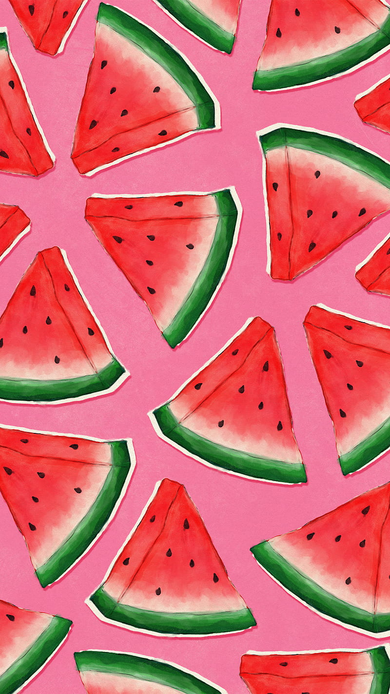 Watermelon Slices, berry, drawing, food, fruit, pattern, summer, HD phone wallpaper