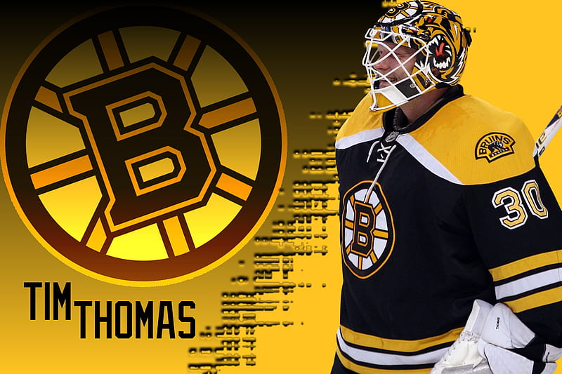 Tim Thomas, boston, team america, nhl, black, yellow, bruins, american, thomas, goalie, HD wallpaper