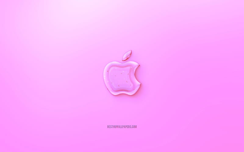 Apple 3D logo, Pink background, Pink Apple jelly logo, Apple emblem, creative 3D art, Apple, HD wallpaper