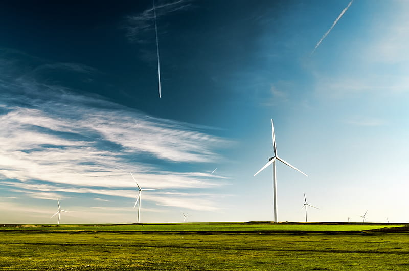 wind turbines on green grass, HD wallpaper