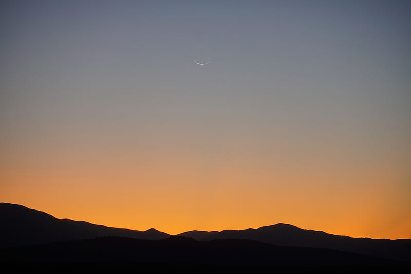 mountains, sunset, dusk, dark, moon, HD wallpaper