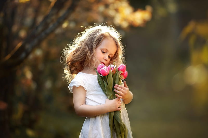 Little Girl Flower Bunch Wallpaper Hd | Best Flower Site