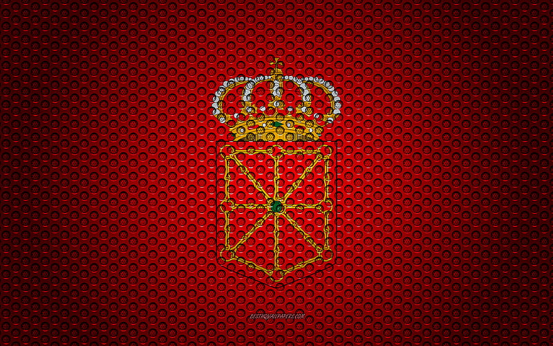 Flag of Navarre creative art, metal mesh texture, Navarre flag, national symbol, provinces of Spain, Navarre, Spain, Europe, HD wallpaper