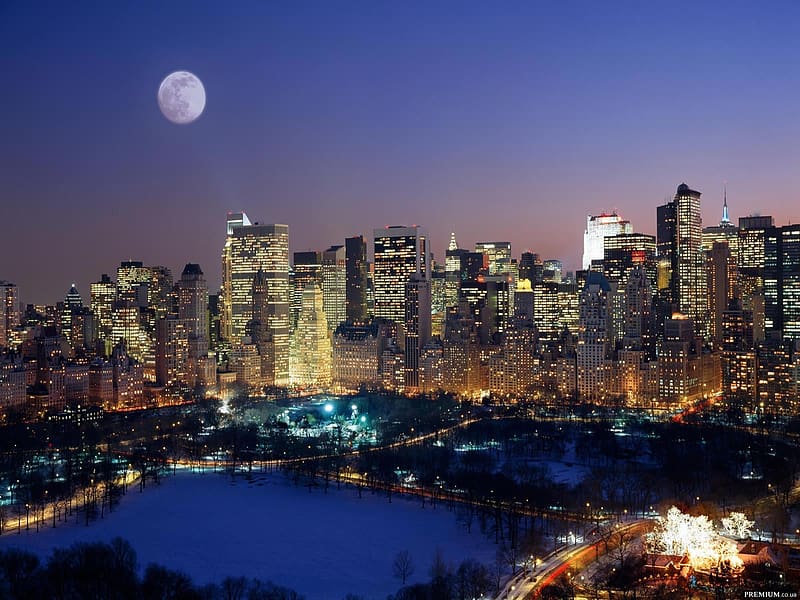 Cities, Moon, City, Building, New York, Manhattan, Central Park, HD wallpaper