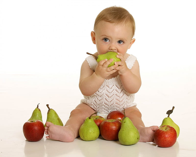 I like fruits!, pears, delicious, fruits, apples, healthy, baby, HD wallpaper