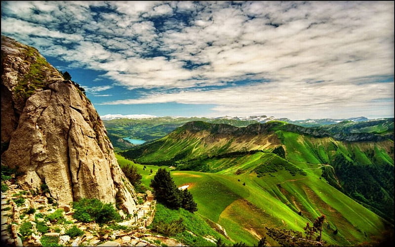 Big mountain to climb, hills, bluffs, rock, green, HD wallpaper