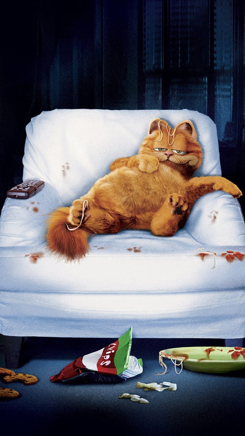 Garfield Cat , sofa, white, art, HD phone wallpaper