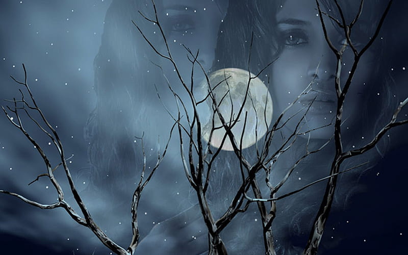 I Will Always Be With You, stars, bonito, woman, clouds, mist, spirit, message, moon, full moon, always, hop, feelings, night, emotion, HD wallpaper