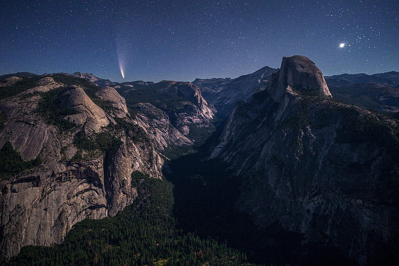 Yosemite Valley Under Moonlight , yosemite, valley, nature, mountains, HD wallpaper