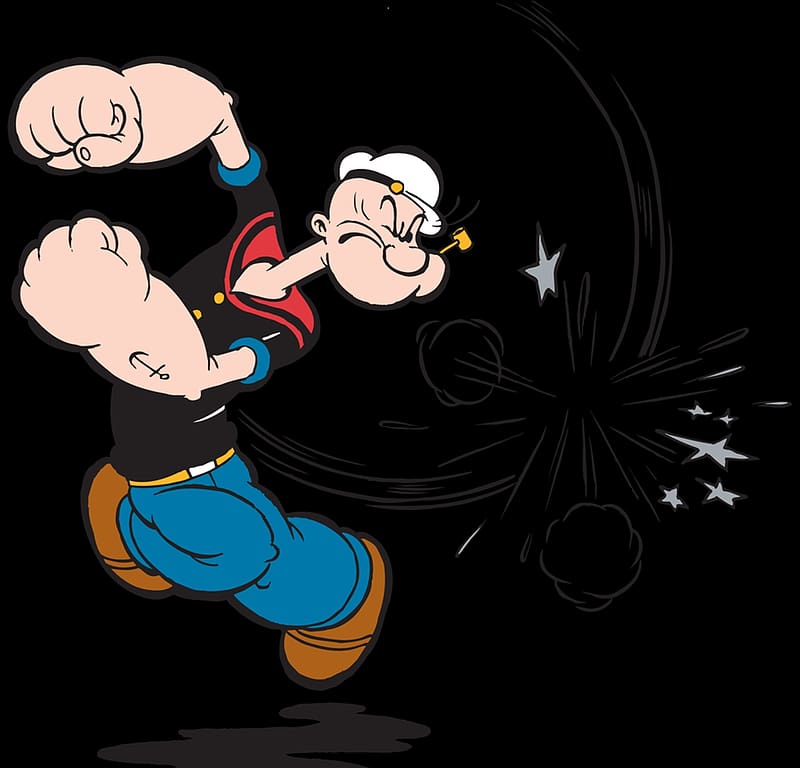 POPEYE, the sailorman, fighting position, shoes, cartoon character, necker and lanyard, blue pants, tat of an anchor, cap, HD wallpaper