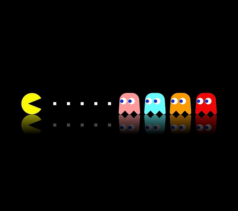Pac Man, arcade, black, dots, game, ghost, ghosts, man, maze, pac, HD wallpaper