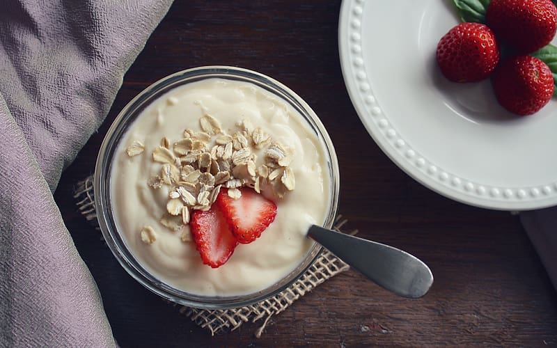 Yogurt and Muesli, yogurt, breakfast, food, muesli, HD wallpaper