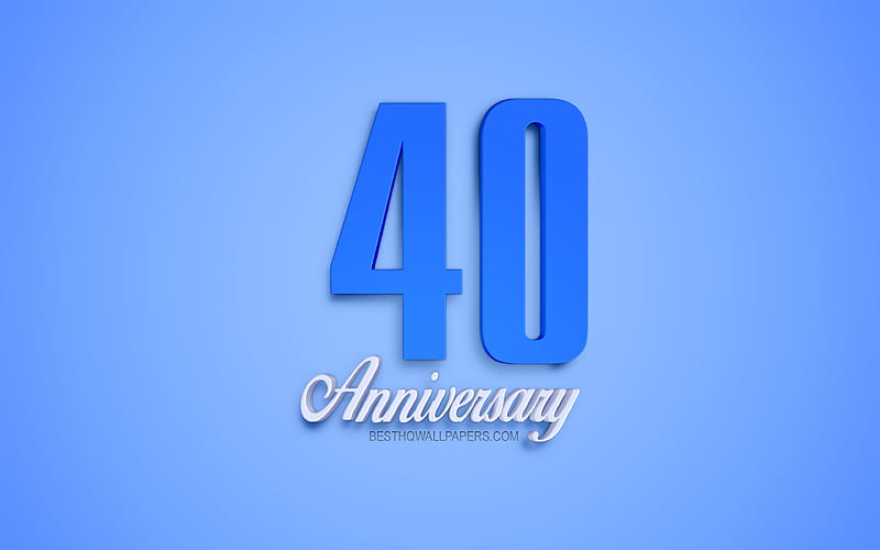 40th Anniversary sign, 3d anniversary symbols, blue 3d digits, 40th Anniversary, blue background, 3d creative art, 40 Years Anniversary, HD wallpaper