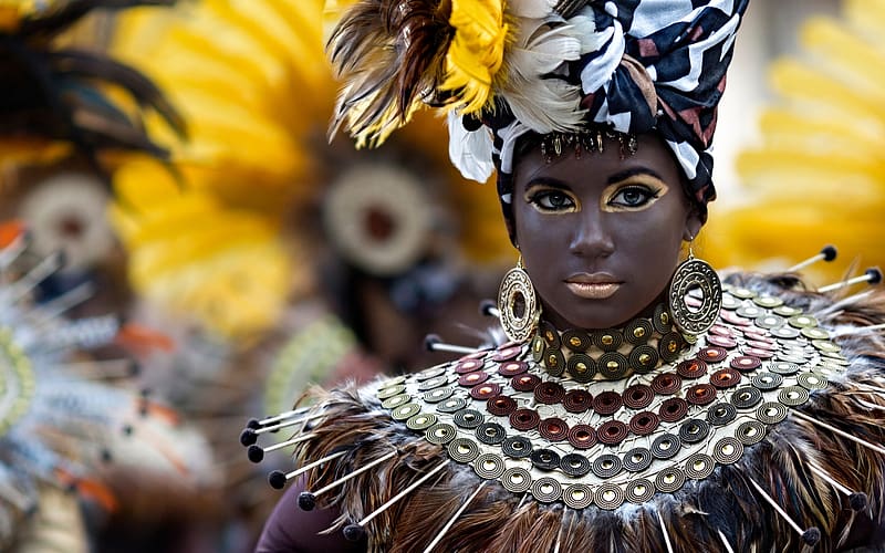 Brasil Carnival, woman, vicente concha, mask, yellow, face, girl, HD wallpaper