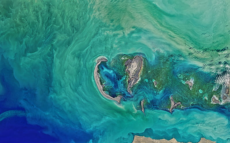 Caspian Sea from Space Ultra, Space, Earth, View, Water, Aerial, CaspianSea, worldslargestinlandlake, HD wallpaper