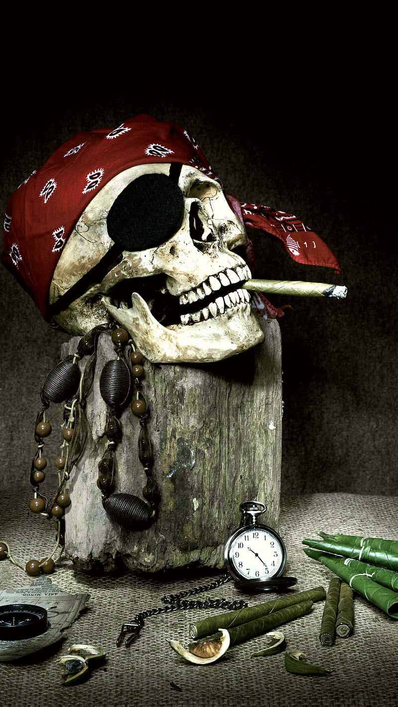 pirate skull, hashish, smoke, smoking, HD phone wallpaper