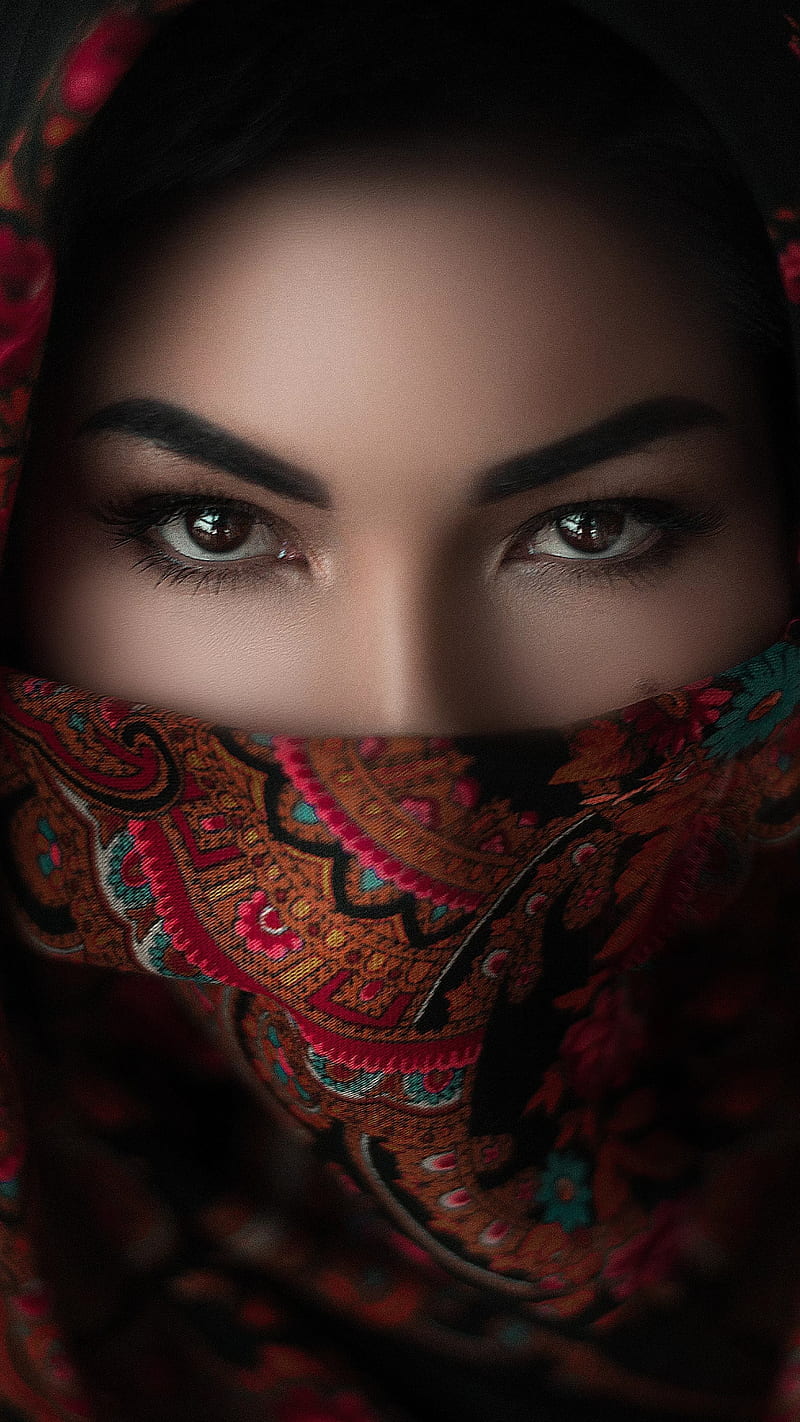 Sharp eyes, beautiful eyes, brown eyes, face, female, girl hijab, porrait, HD phone wallpaper