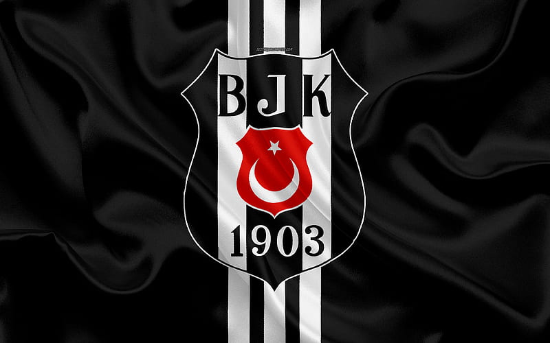 Besiktas JK, black silk flag, logo, white lines, Turkish football club,  silk textur, HD wallpaper