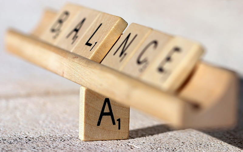 balance, wooden scales, business, balance concepts, wooden cubes with letters, HD wallpaper