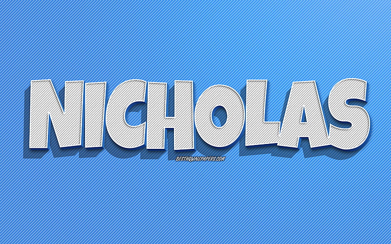 Nicholas, blue lines background, with names, Nicholas name, male names, Nicholas greeting card, line art, with Nicholas name, HD wallpaper