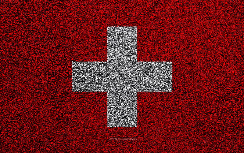 Flag of Switzerland, asphalt texture, flag on asphalt, Switzerland flag, Europe, Switzerland, flags of european countries, HD wallpaper