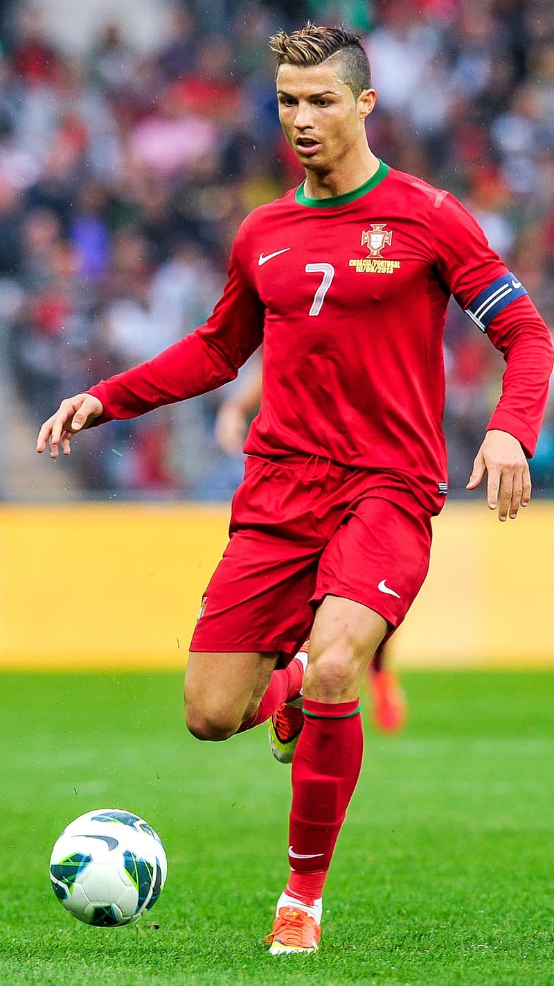 Cr7 In Red Portugal Jersey, cr7, football, sports, ronaldo, athlete, HD phone wallpaper