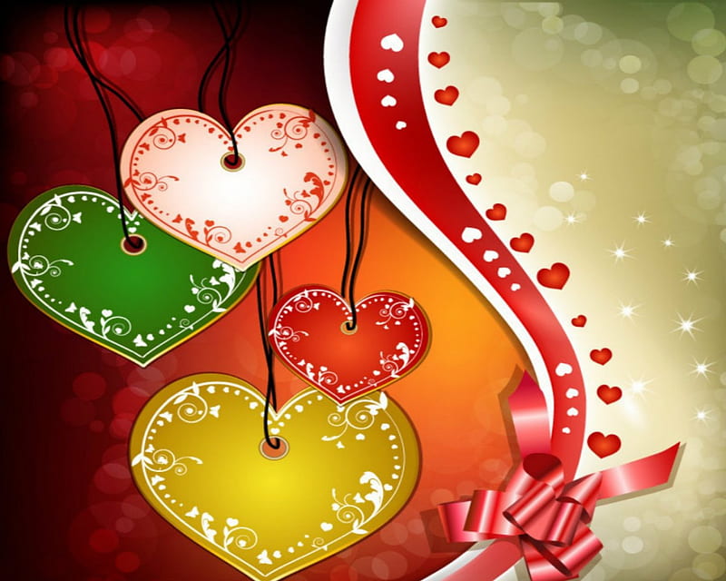 Hanging Hearts, Valentines, art, corazones, love, HD wallpaper