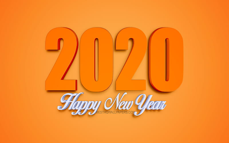 Happy New Year 2020, creative art, 2020 orange 3d background, 2020 Year concepts, 3d 2020 letters, 2020 backgrounds, HD wallpaper