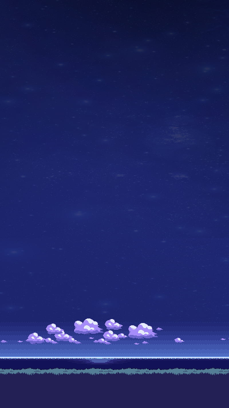 pixel night sky, 8 bit, blue, calm, dark, flat, nes, pastel, pixel, sky, HD phone wallpaper