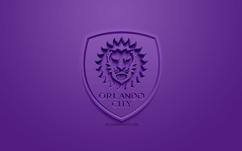Orlando City SC, creative 3D logo, purple background, 3d emblem, American football club, MLS, Orlando, Florida, USA, Major League Soccer, 3d art, football, stylish 3d logo, soccer, HD wallpaper