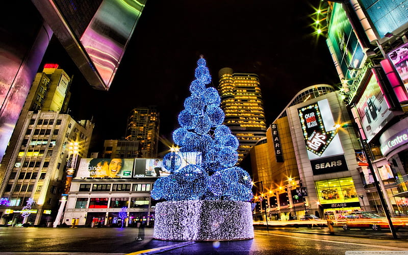 tree and city-Christmas items - jewelry, HD wallpaper